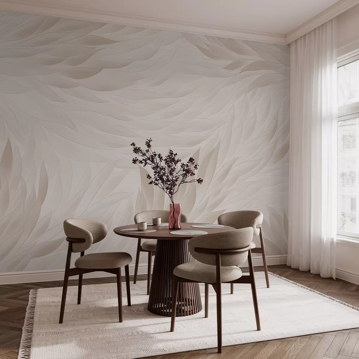 wall murals Wavy leaves in soft cream shades w04610
