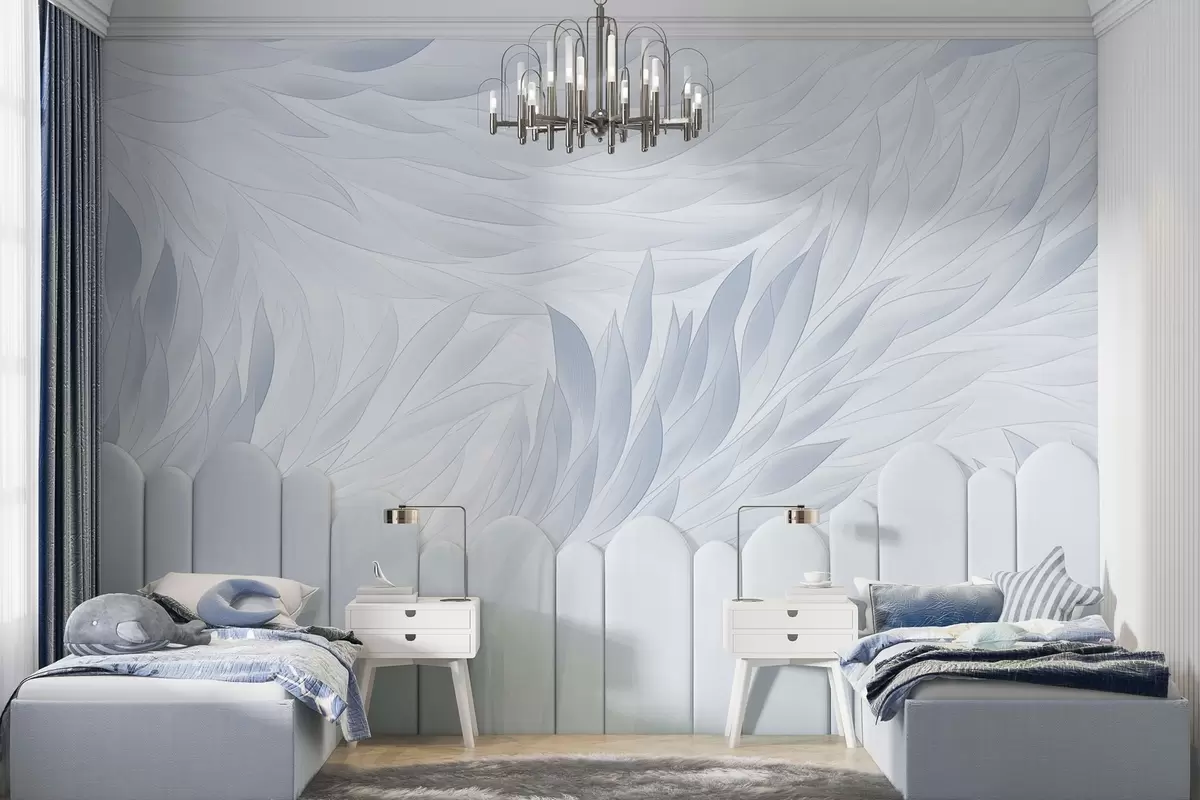 wall murals Wavy leaves in light blue tones w04610v1