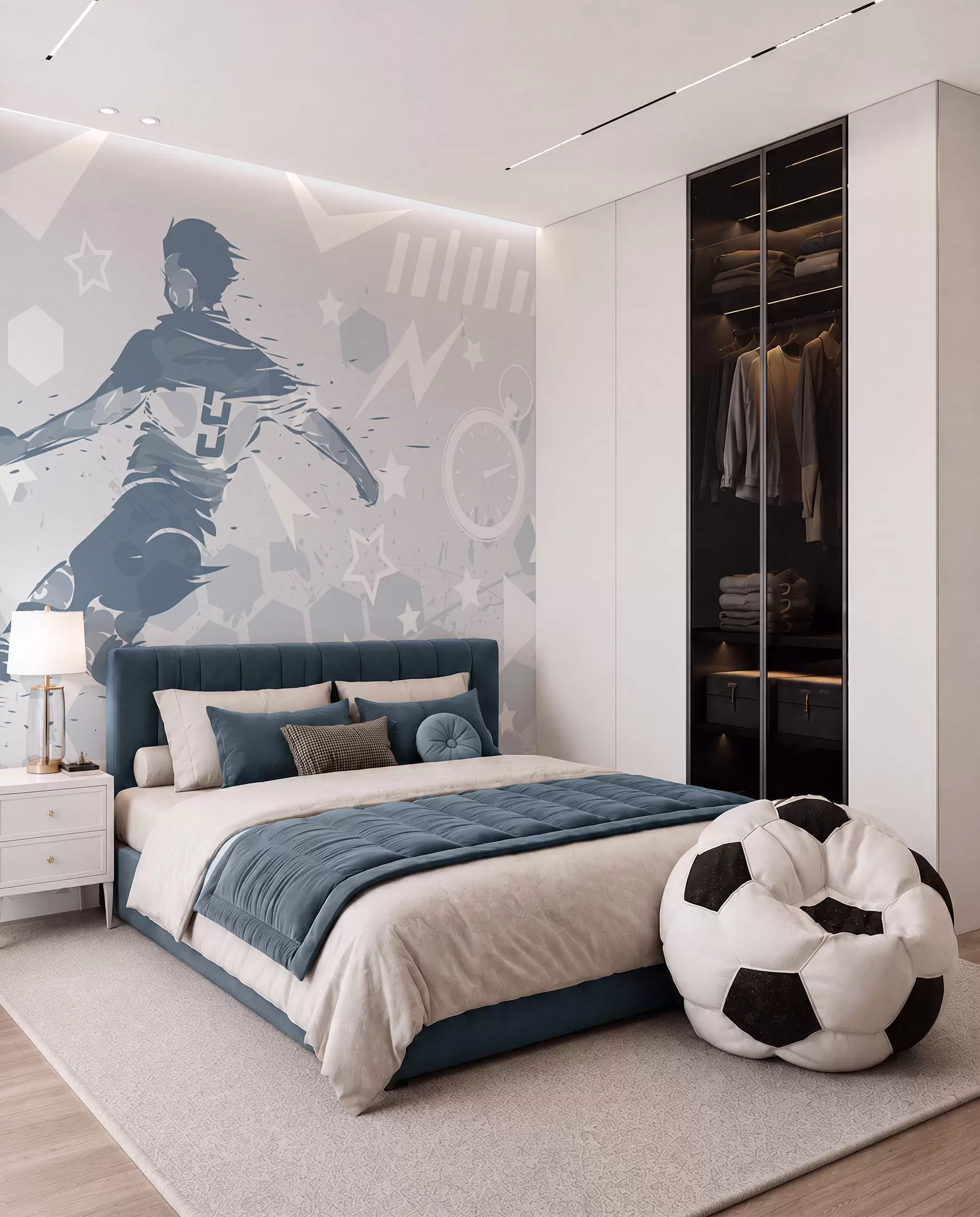 wall murals Football in Blue Ink w04763v1