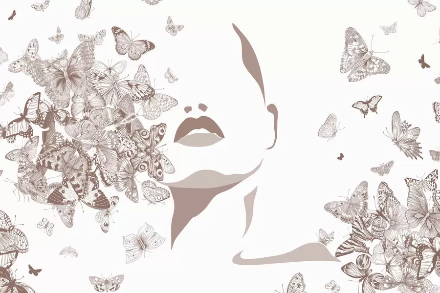 wall murals Silhouette of a face among butterflies w04778