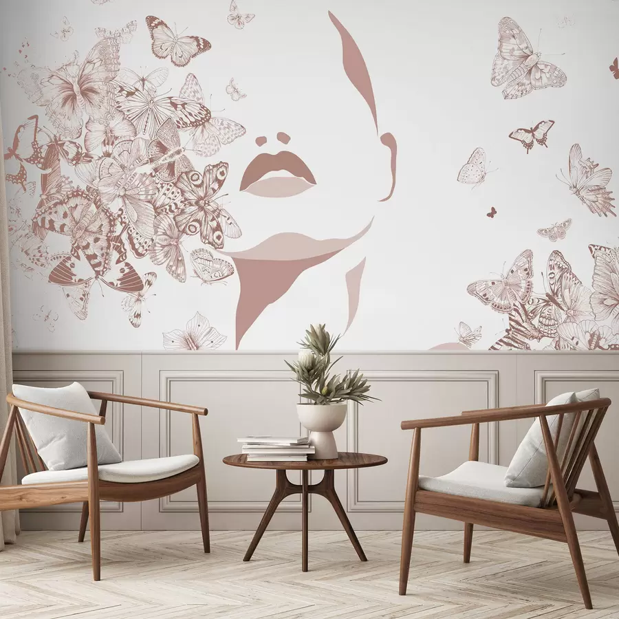 wall murals Silhouette of a face among butterflies w04778