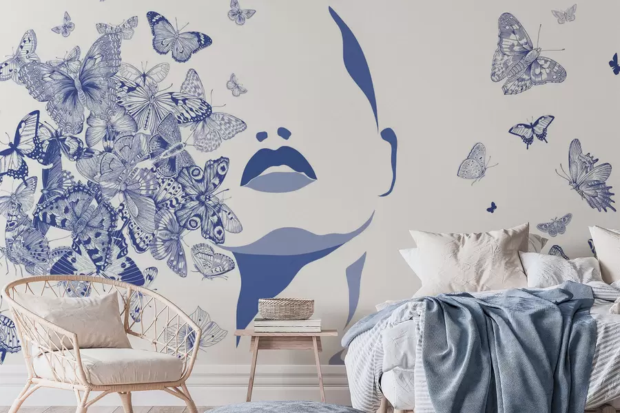 wall murals Silhouette of a face among butterflies w04778v1