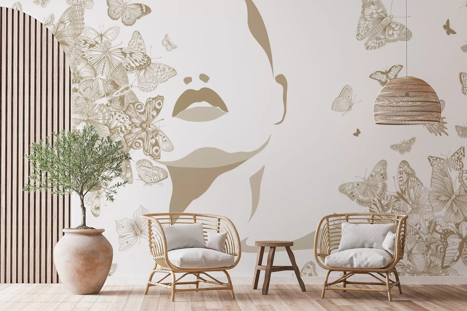 wall murals Silhouette of a face among butterflies w04778v2