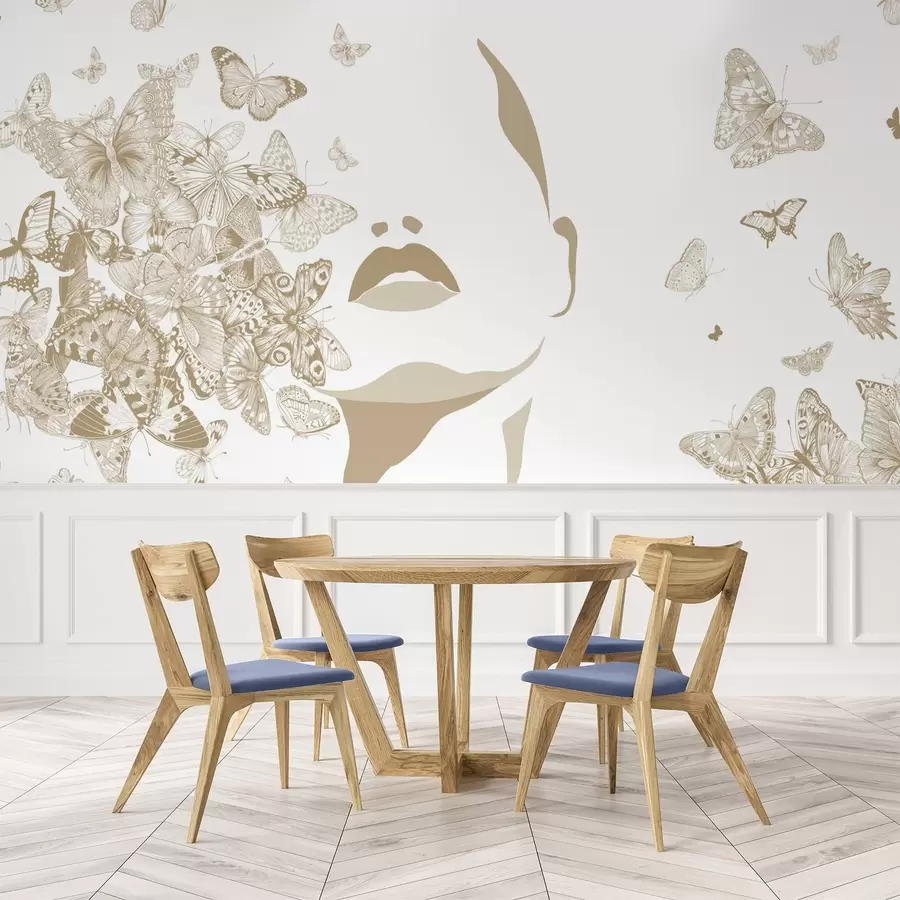 wall murals Silhouette of a face among butterflies w04778v2