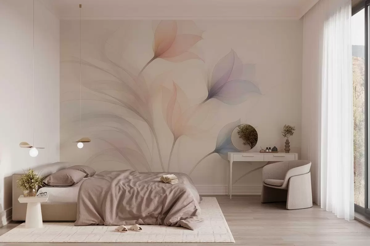 wall murals delicate semi-transparent tulips on a beige background w04754