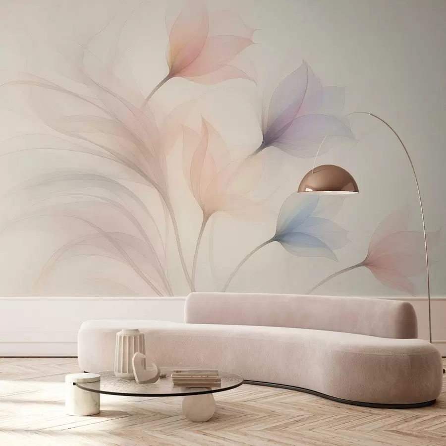 wall murals delicate semi-transparent tulips on a beige background w04754