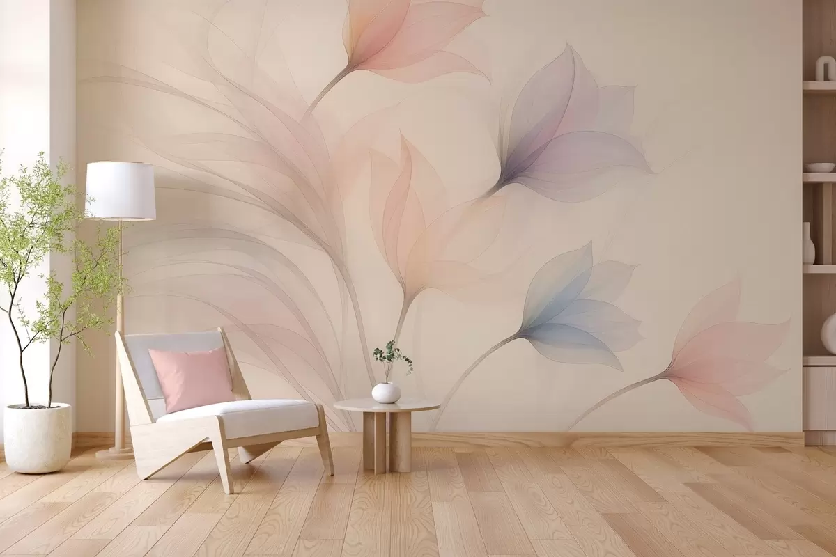 wall murals delicate semi-transparent tulips on a beige background w04754
