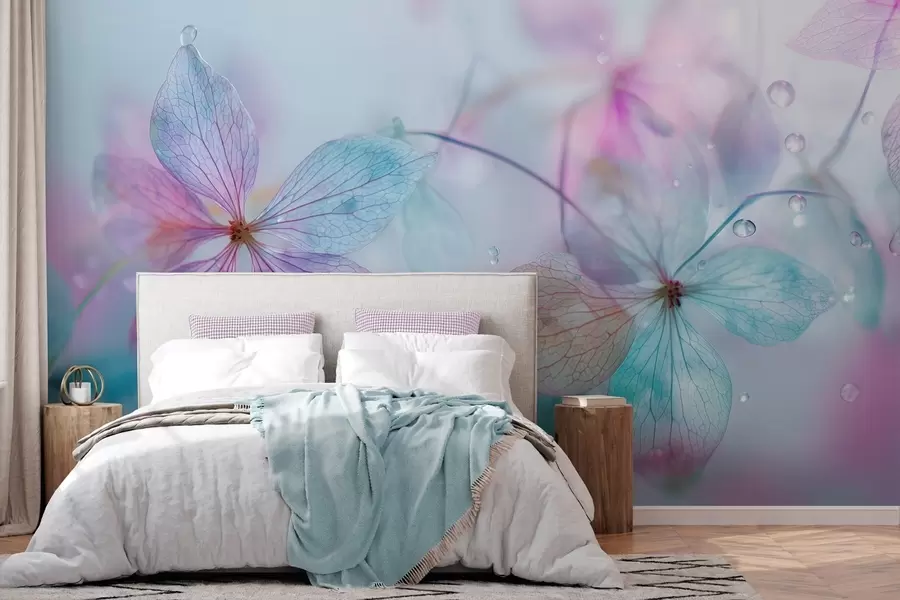 wall murals delicate flowers with veins under water w04809