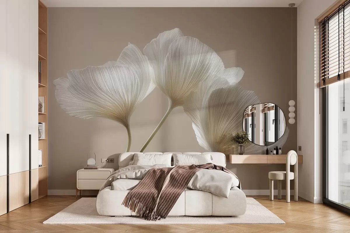 wall murals three delicate flowers on a beige background w04810