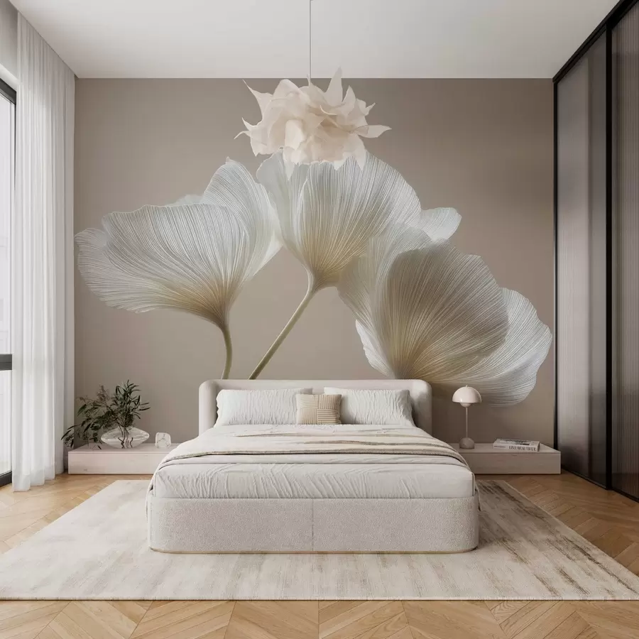 wall murals three delicate flowers on a beige background w04810