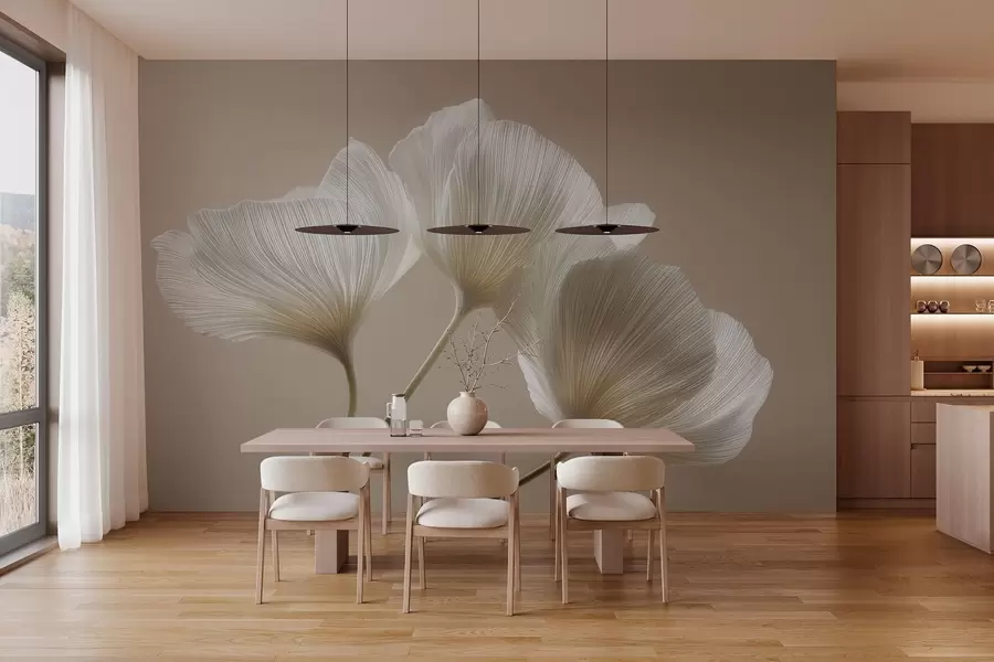 wall murals three delicate flowers on a beige background w04810