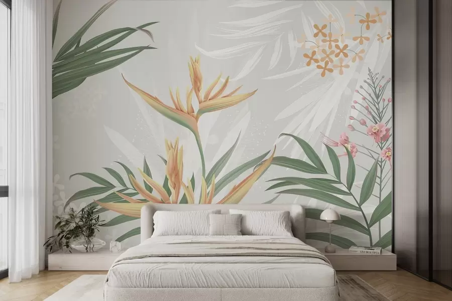 wall murals Exotic Strelitzia flowers in foliage w04783