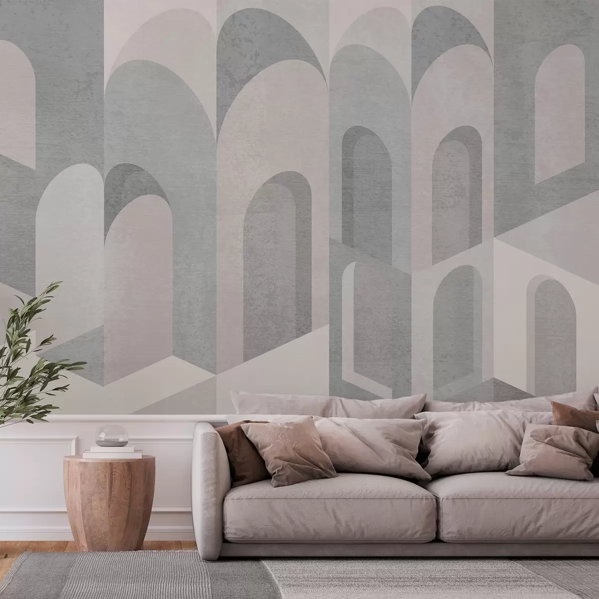 wall murals urban metamorphoses of the arch in powder grey tones w04812