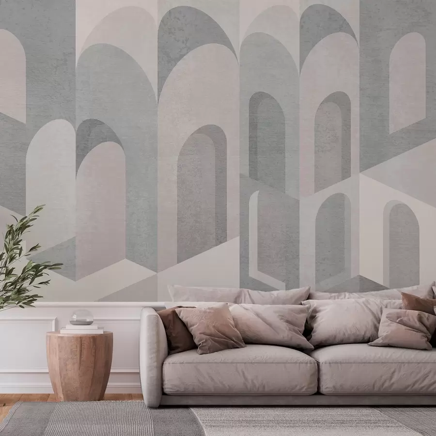 wall murals urban metamorphoses of the arch in powder grey tones w04812