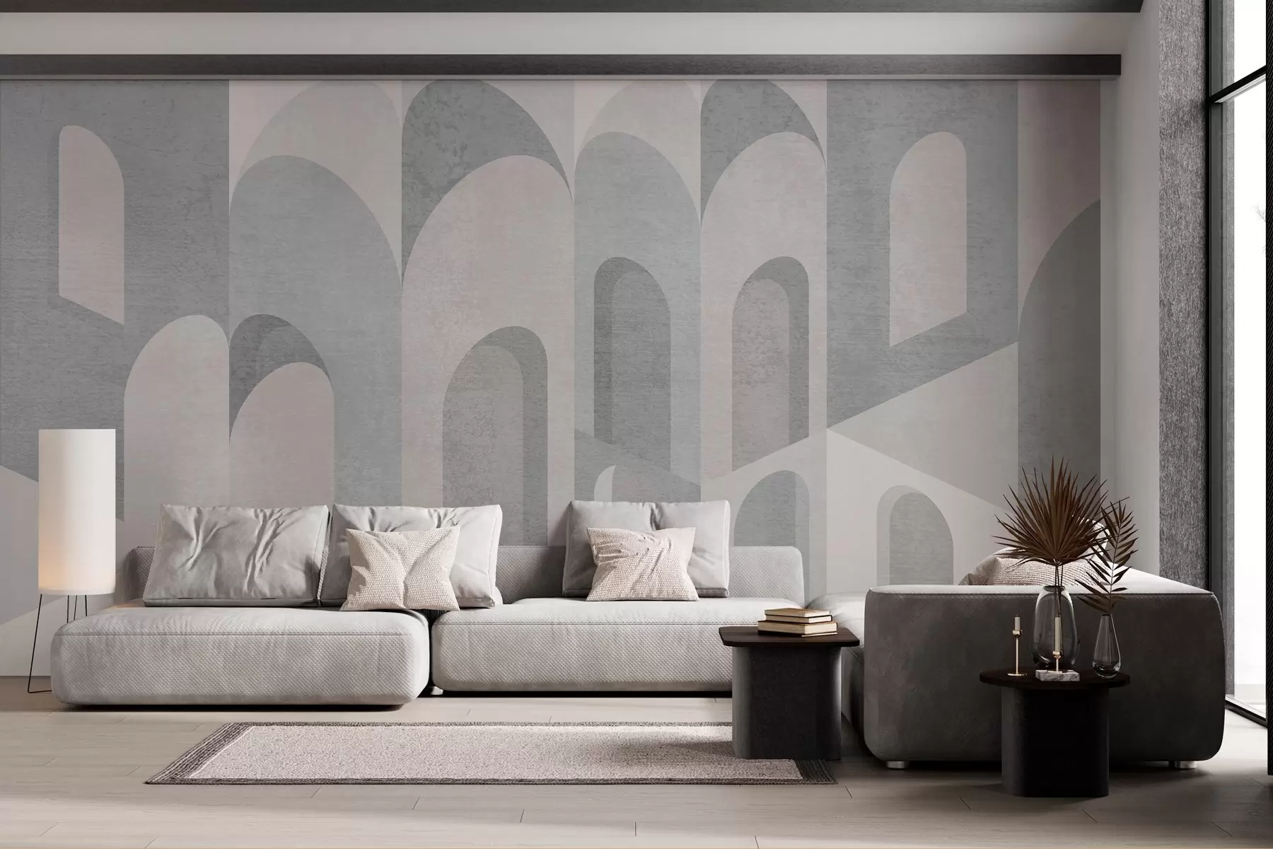wall murals urban metamorphoses of the arch in powder grey tones w04812