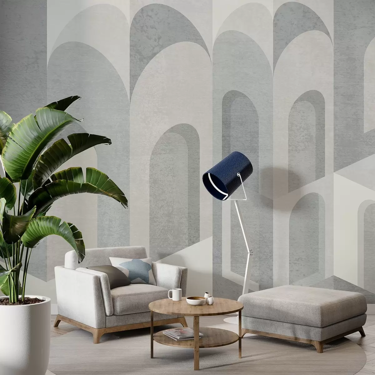 wall murals urban metamorphoses of the arch in grey and cool beige tones w04812v1