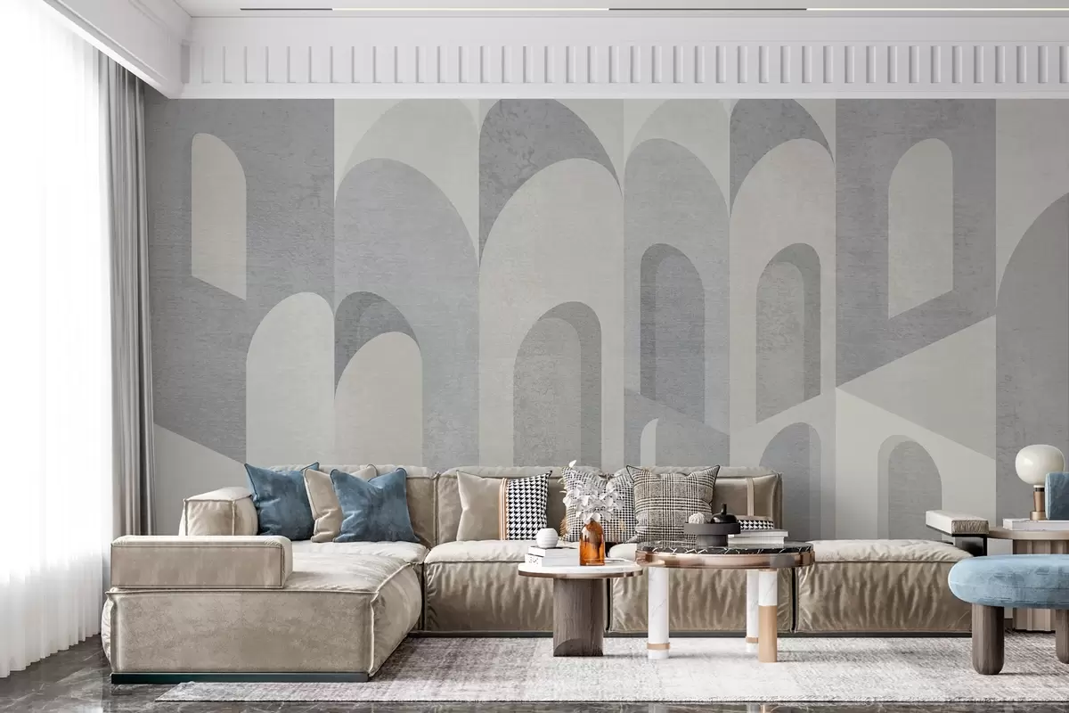 wall murals urban metamorphoses of the arch in grey and cool beige tones w04812v1