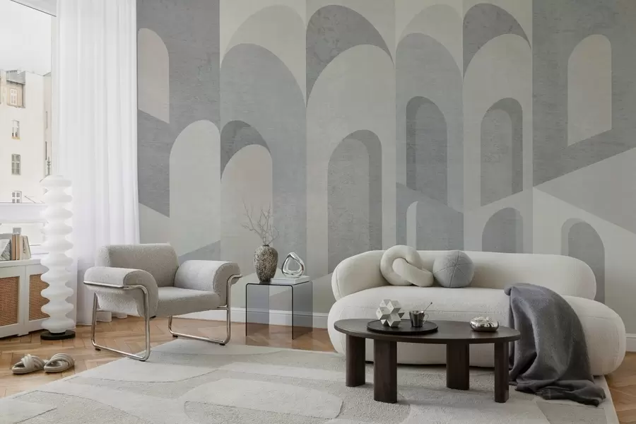 wall murals urban metamorphoses of the arch in grey and cool beige tones w04812v1