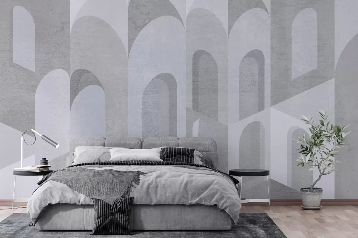 wall murals urban metamorphoses of the arch in grey and blue tones w04812v2