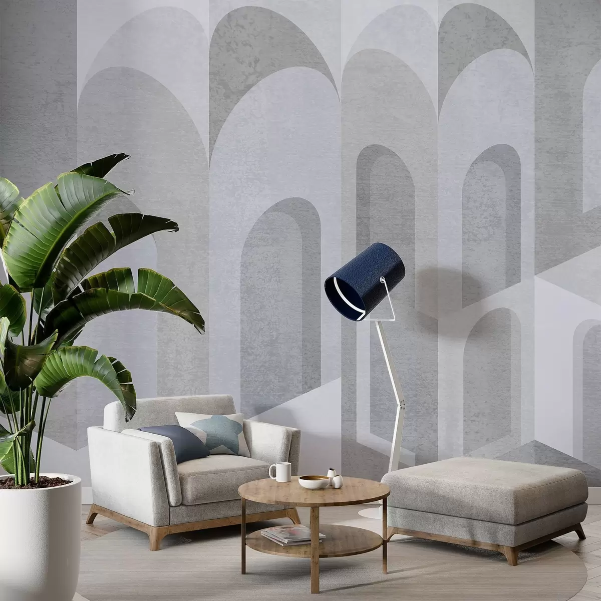 wall murals urban metamorphoses of the arch in grey and blue tones w04812v2