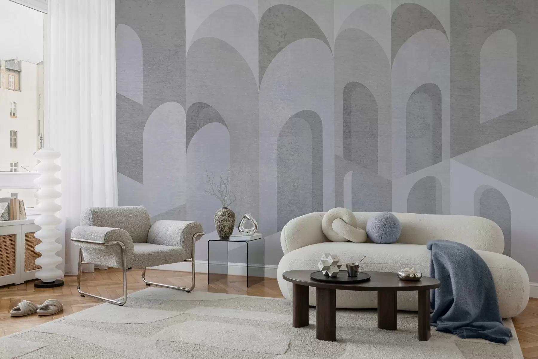 wall murals urban metamorphoses of the arch in grey and blue tones w04812v2