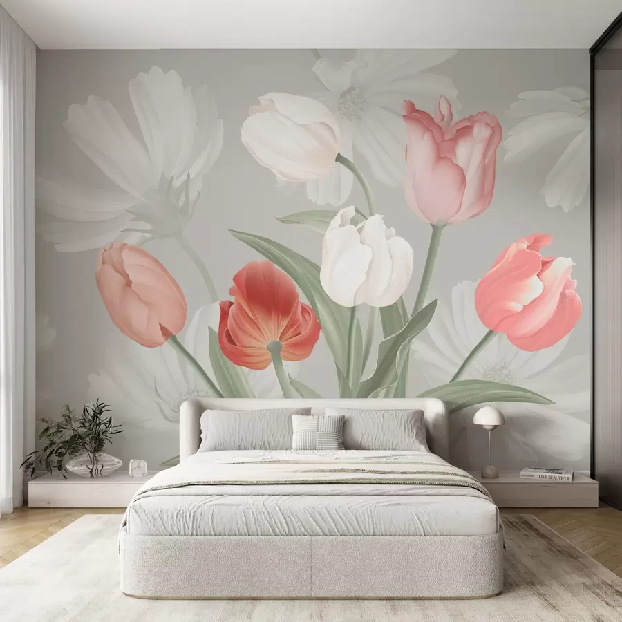 wall murals Flower bouquet with tulips w04784