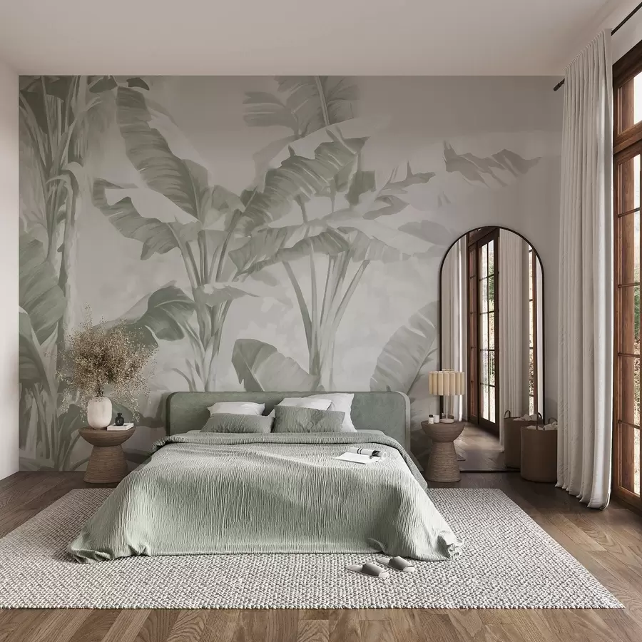 wall murals Tropical banana leaves in gentle green shades w09311v1