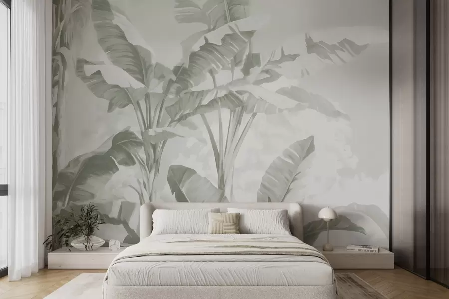 wall murals Tropical banana leaves in gentle green shades w09311v1