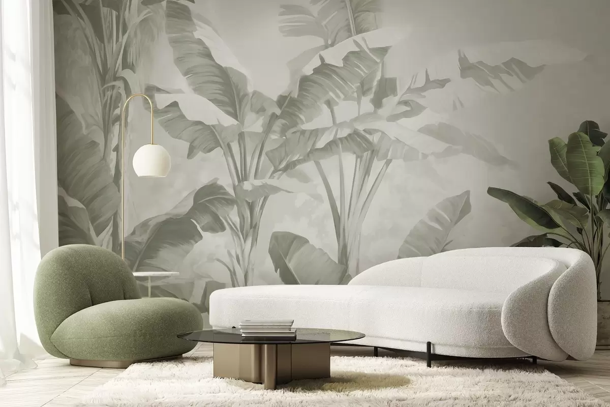 wall murals Tropical banana leaves in gentle green shades w09311v1