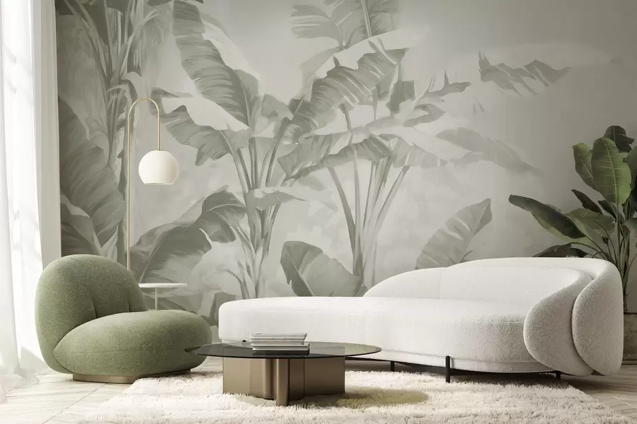 wall murals Tropical banana leaves in gentle green shades w09311v1