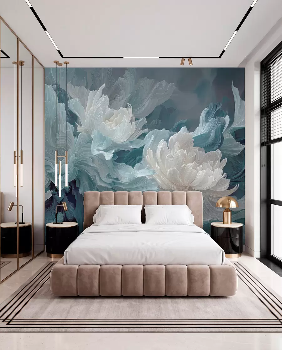 wall murals Abstract flowers in blue and turquoise shades w09452