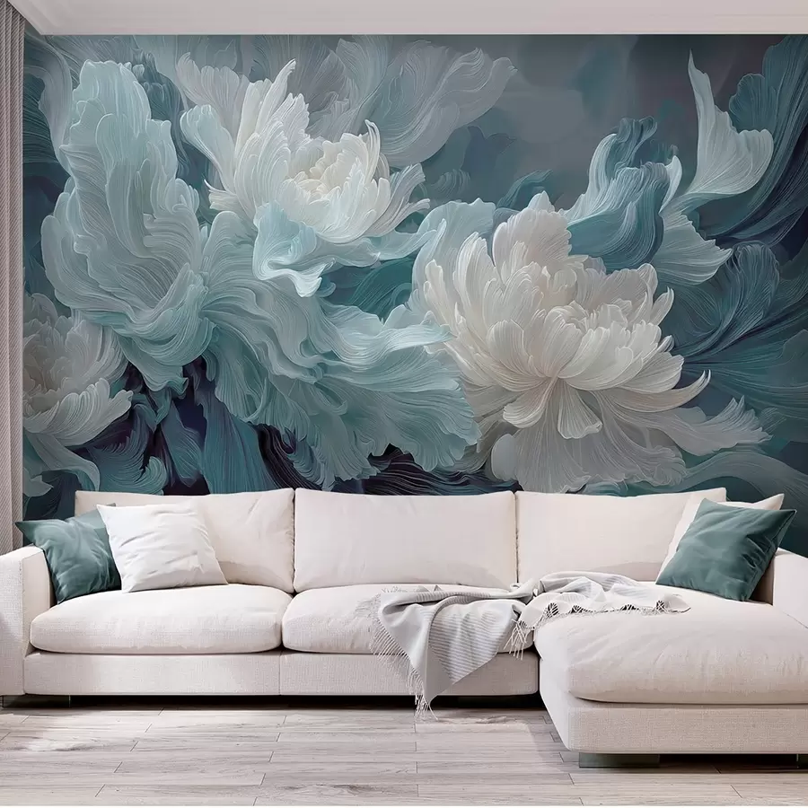 wall murals Abstract flowers in blue and turquoise shades w09452