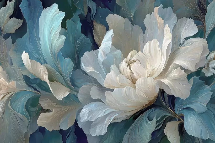 wall murals Delicate volumetric peony in a cool palette w09456