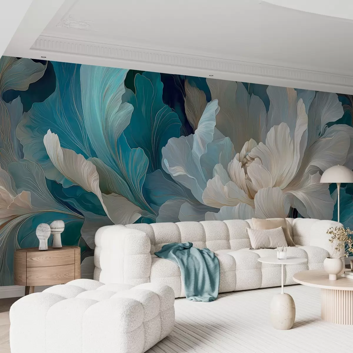 wall murals Delicate volumetric peony in a cool palette w09456