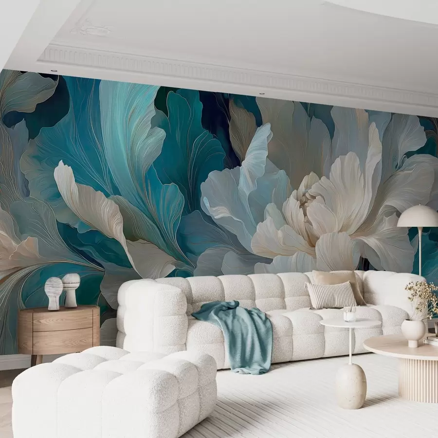 wall murals Delicate volumetric peony in a cool palette w09456