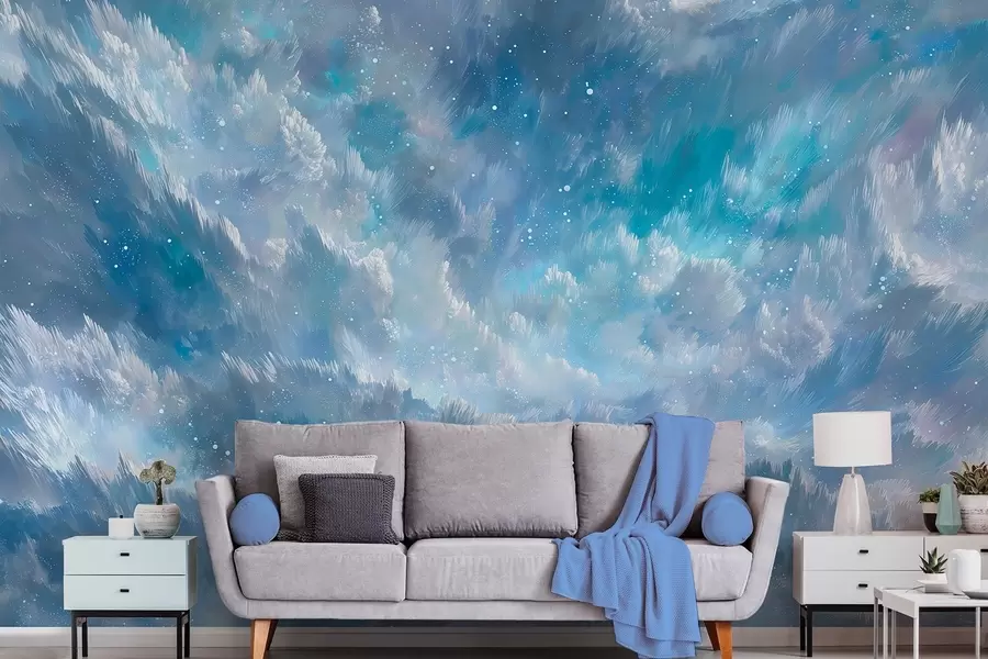 wall murals Heavenly abstract clouds in a cool pastel palette w09459