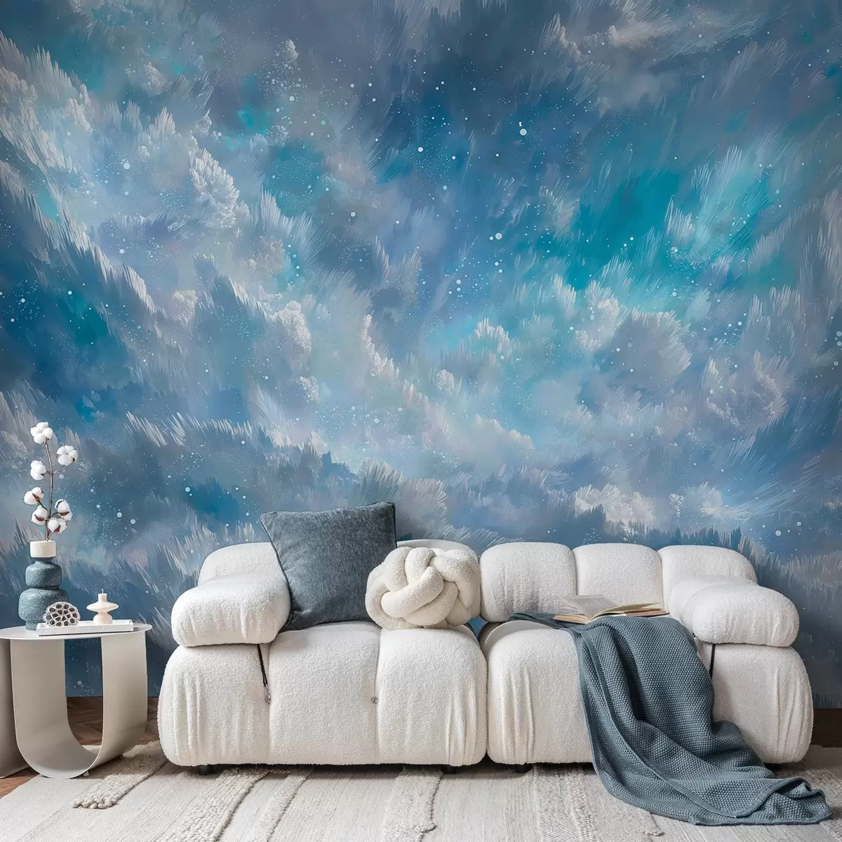 wall murals Heavenly abstract clouds in a cool pastel palette w09459
