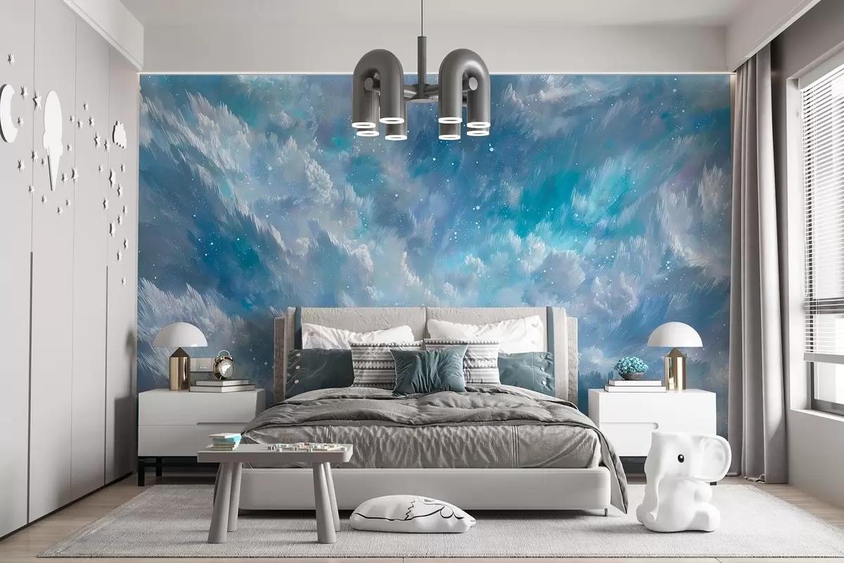 wall murals Heavenly abstract clouds in a cool pastel palette w09459