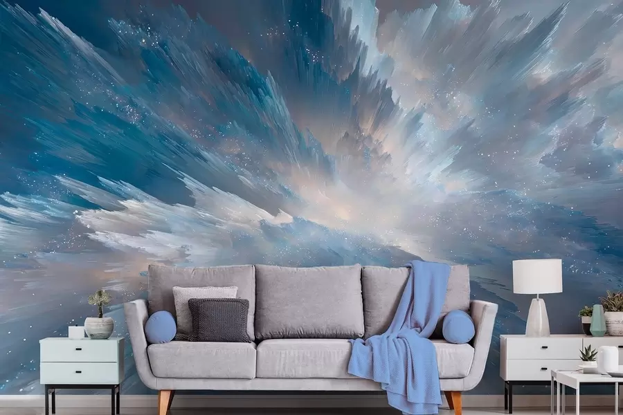 wall murals Abstract cosmic sky glow in icy blue tones w09461