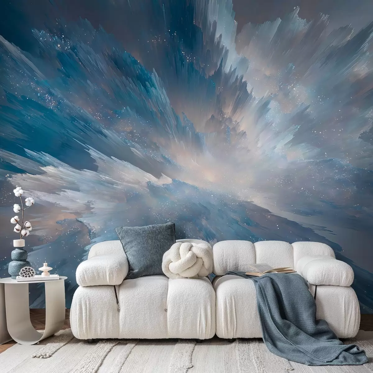 wall murals Abstract cosmic sky glow in icy blue tones w09461