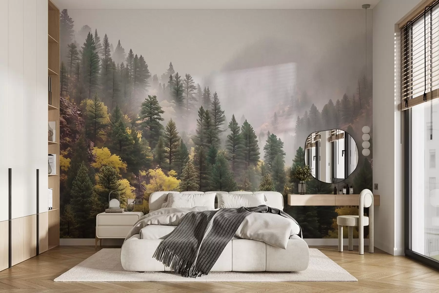wall murals Atmospheric misty pine forest in the mountains w09463
