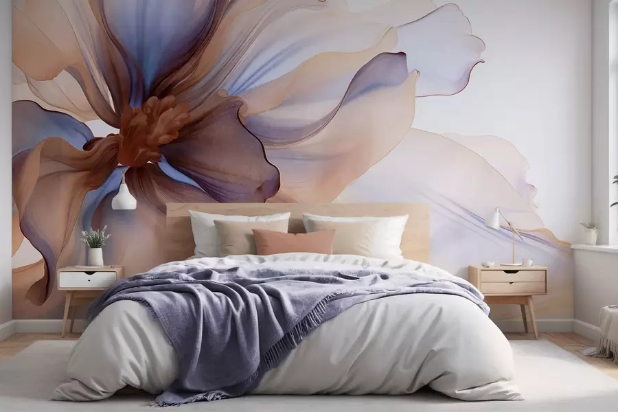 wall murals Detailed large textured flower with white, blue and brown petals, on white background w09498
