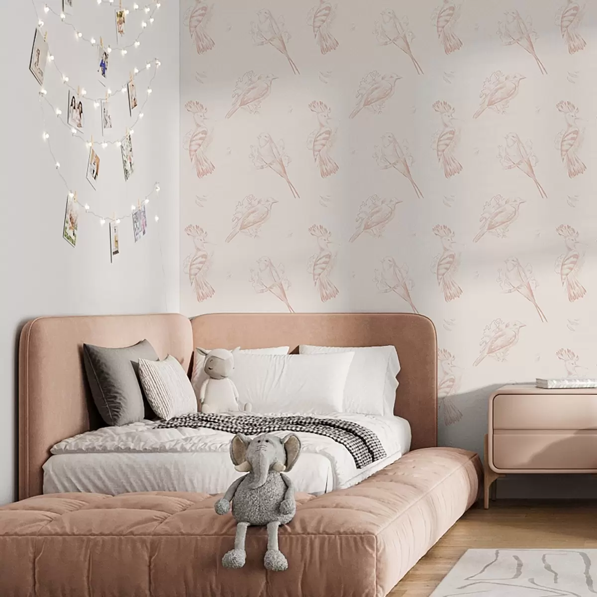 Wallpaper Bird toile: sketch birds on peach-cream a00656v2