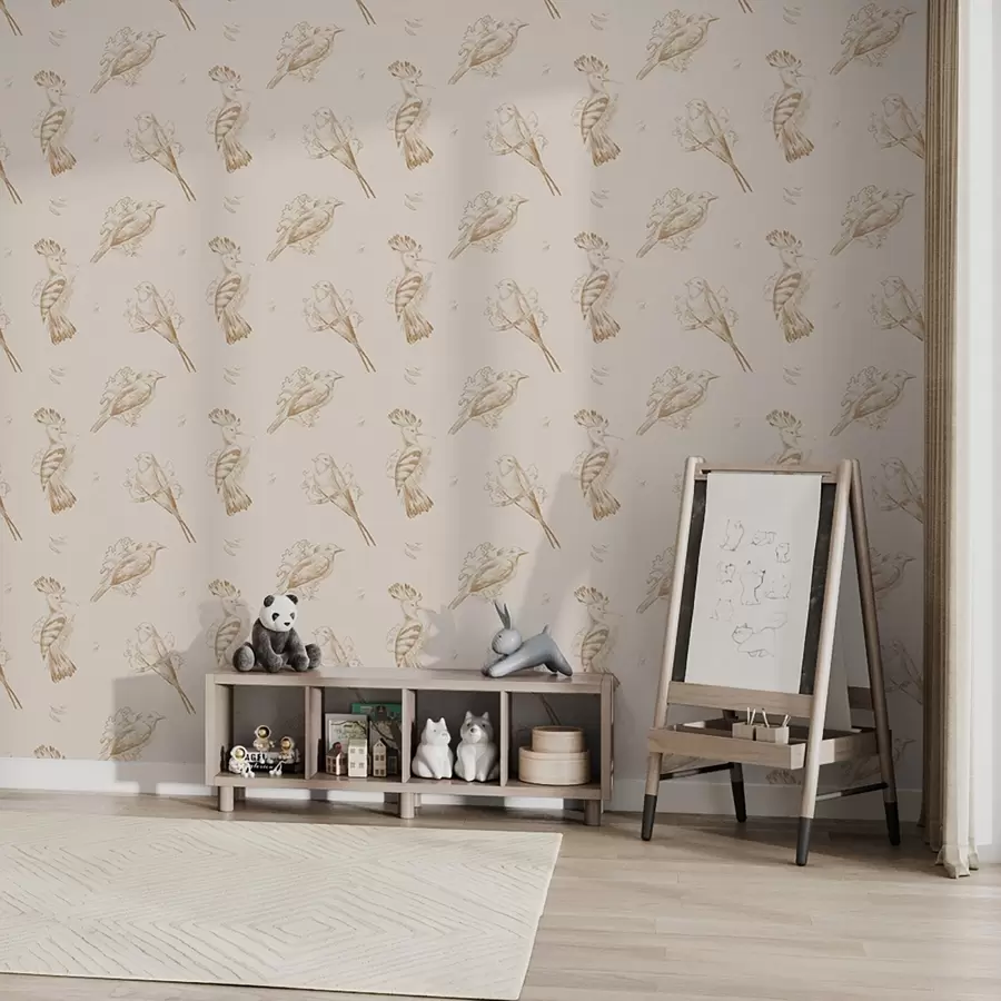 wall murals Bird toile: sketch birds on warm beige a00656v3