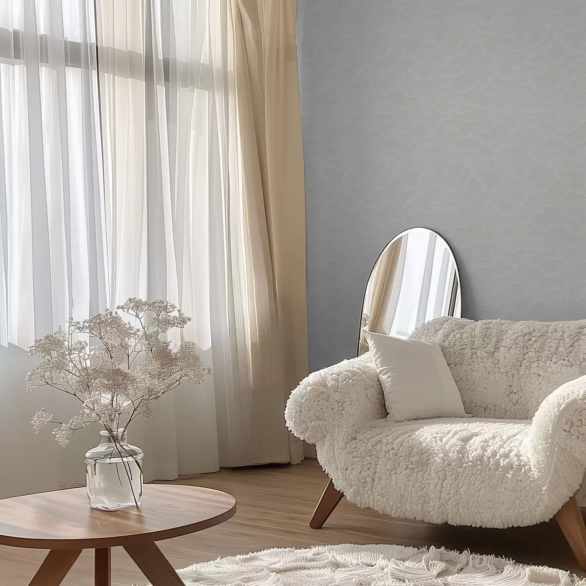 Wallpaper Light waves, near-white relief, minimal a00682v2