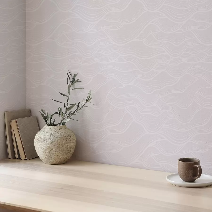 wall murals Pastel pink ground with wavy lines a00682v3