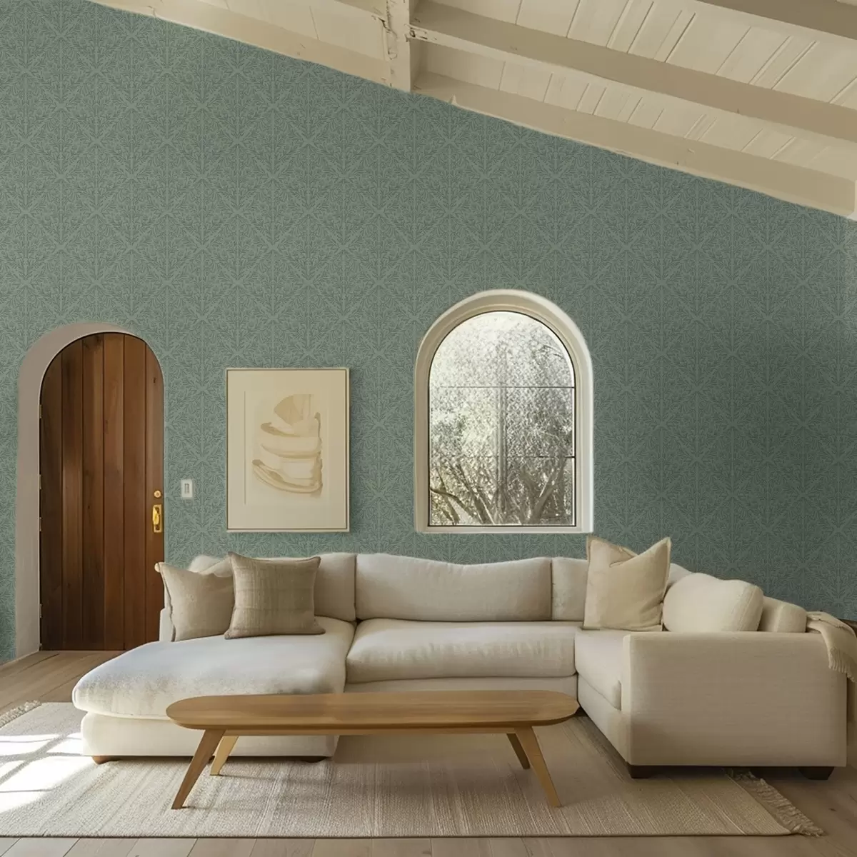 Wallpaper Fine botanical damask in muted green a00815v1