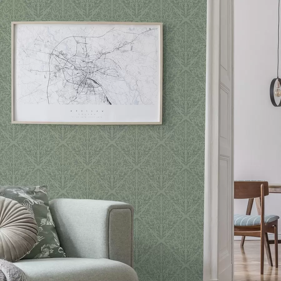 wall murals Fine botanical damask in muted green a00815v1