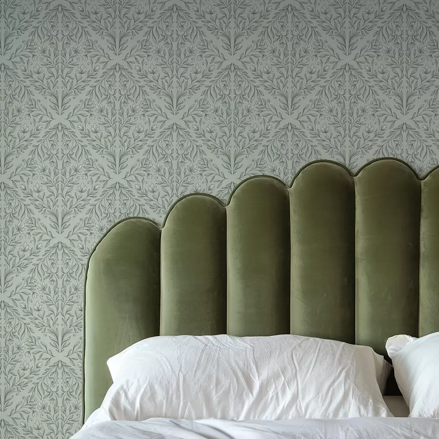 wall murals Lacy shoots on pastel green, gentle depth a00815v3