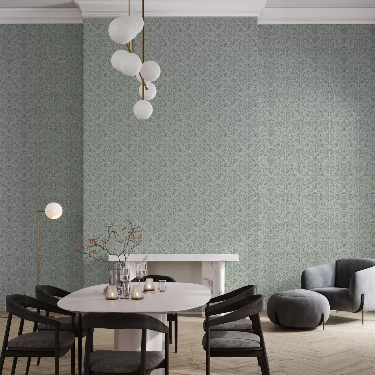 Wallpaper Lacy shoots on pastel green, gentle depth a00815v3